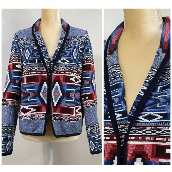 Karen Kane Southwestern Aztec Jacket Blazer Size M Blue Multicolor - Picture 1 of 14